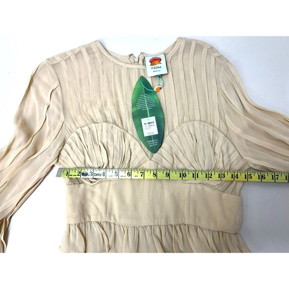 Farm Rio NWT Pleated Bust Peplum Blouse Beige Viscose Back Zip Long Sleeves S - Picture 10 of 13